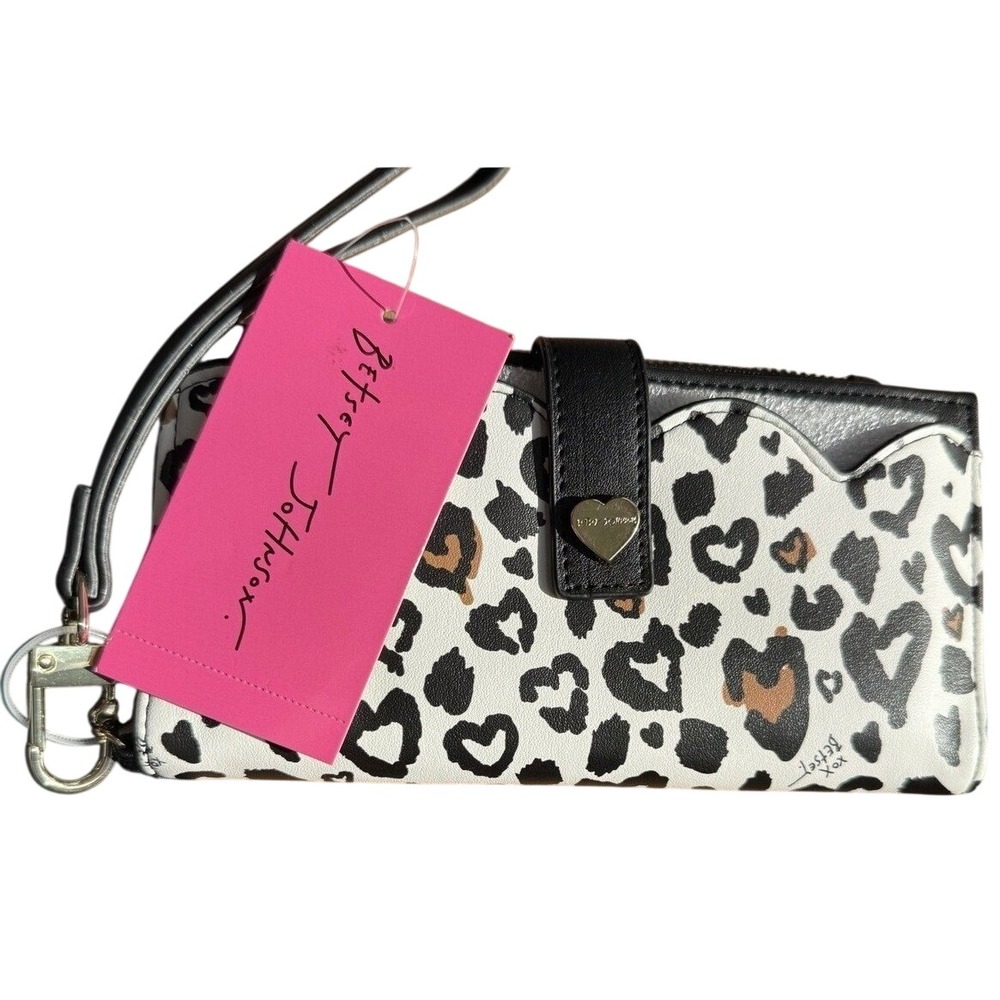 Betsey Johnson Leopard‎ Heart Wristlet Wallet Xopixie White Black Y2K NWT